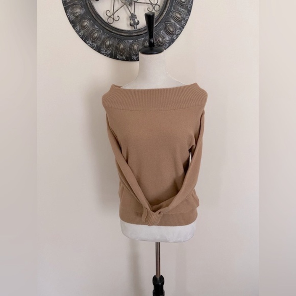 Love Tree Soft and Stretchy Tan / Camel Off Shoulder Sweater / Cropped Sweater